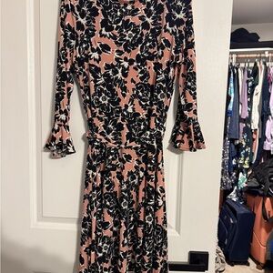 Leota Black Floral on Pink Long Sleeve Dress